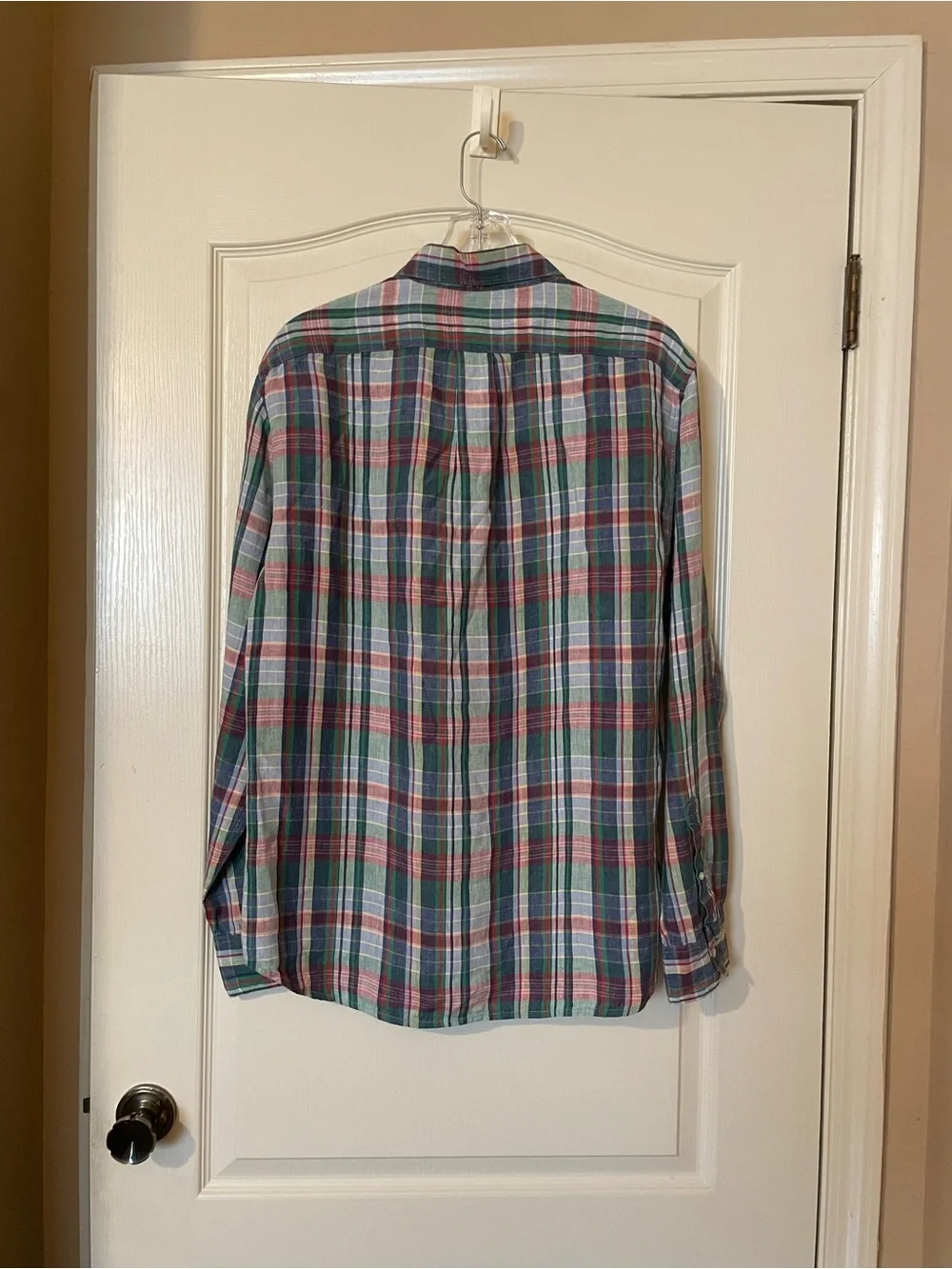 J.Crew Baird McNutt Irish Linen Madras Plaid Button Down Shirt Mens L Slim Fit